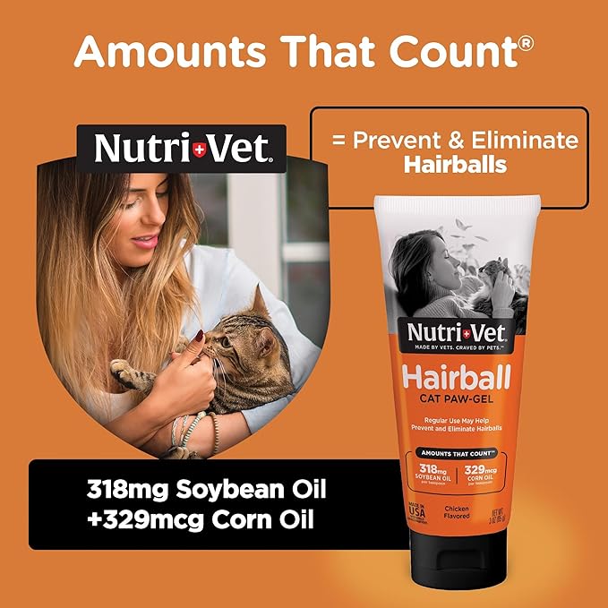 Nutri-Vet Hairball Paw Gel, Cat Hairball Remedy, Kitten Supplies, Hair Ball Relief for Cats, Fur Ball Remedy, Soybean & Coconut Oil, Chicken Flavor, 3 oz, Packaging May Vary