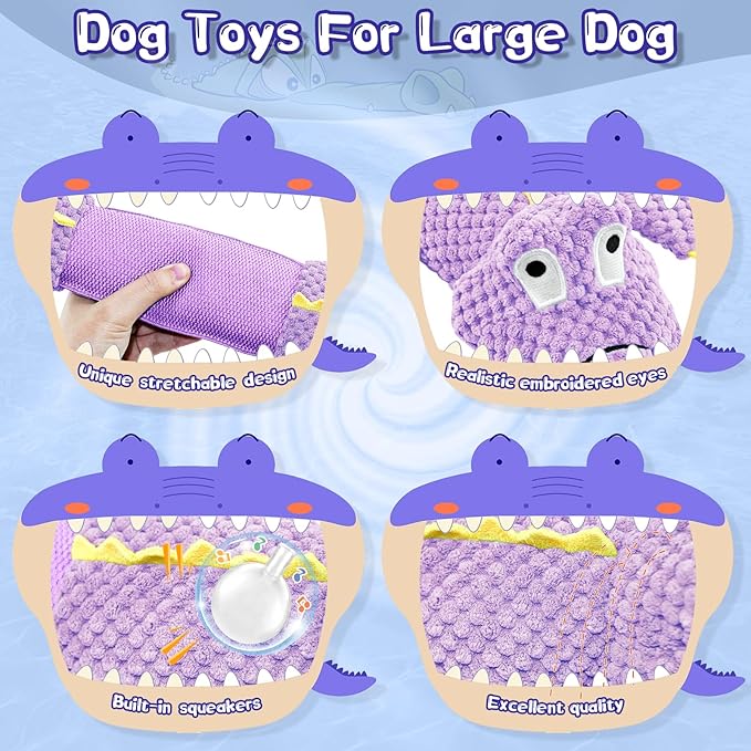 Interactive Tug of War Dog Toys for Small to Large Breeds-Squeaky Plush Puppy Toys with Crinkle Paper, Stuffed Chew Dog Toys to Keep Them Busy, Training Reward Gift (Purple)