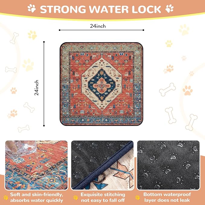 Lahome Super Absorbent & Leakproof Washable Dog Pee Pads - 2 Pack Value Set - Waterproof, Non-Slip Reusable Pads for Puppy Training, Crates & Whelping (24"x24", Red)