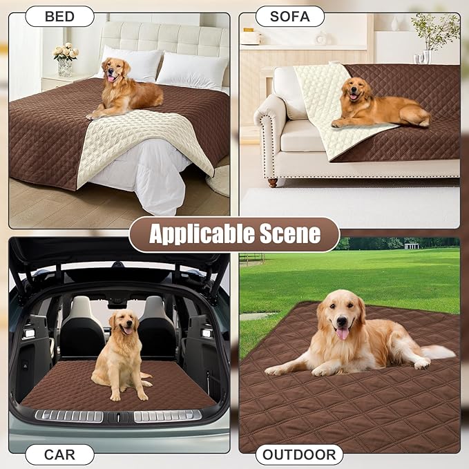 Smiry Waterproof Dog Bed Cover Pet Blanket, Soft Washable Dog Blanket for Furniture Bed Couch Sofa Reversible, Checkered (40"x70", Brown/Beige)