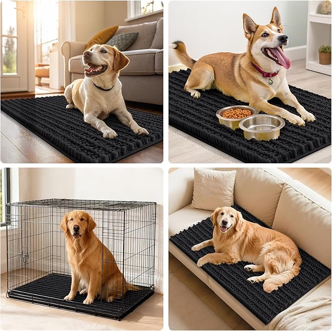 Smiry Dog Door Mat for Muddy Paws 40x32, Extra Soft Absorbent Chenille Doormat, Trap Moisture and Dirt, Non-Slip Machine Washable Front Door Mat for Indoor Entrance Inside Floor, Black