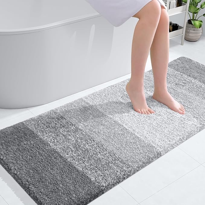 OLANLY Bathroom Rugs Mat 44x32, Extra Soft Absorbent Microfiber Bath Rugs, Rubber Backing, Quick Dry, Machine Washable Bath Mats for Bathroom Floor, Tub and Shower, Home Decor Accessories, Light Grey