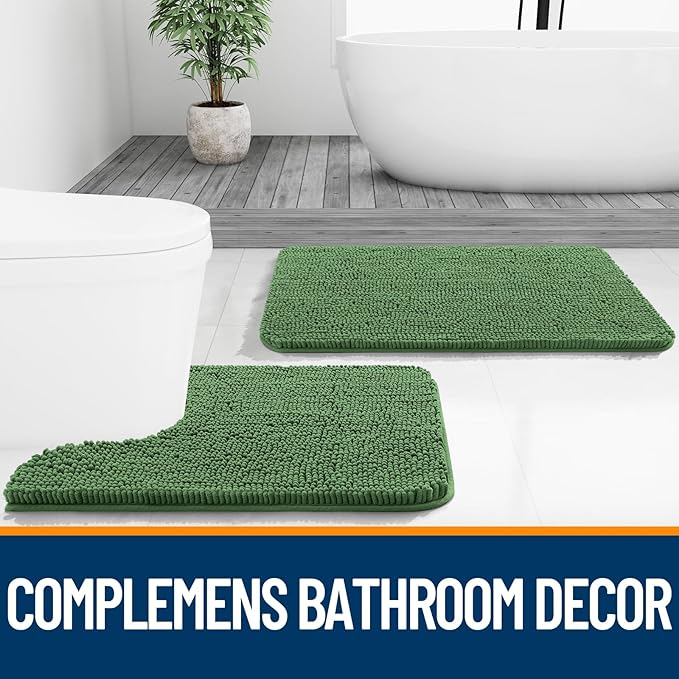 OLANLY Bathroom Rugs 59x20, Extra Soft Absorbent Chenille Bath Rugs, Rubber Backing Quick Dry, Machine Washable Bath Mats for Bathroom Floor, Tub and Shower, Home Decor Accessories, Olive Green