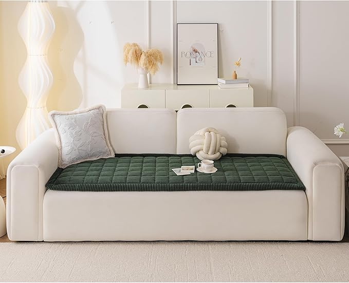 MYSKY HOME Couch Cover for Dogs Washable, Dog Sofa Couch Covers,Washable Non-Slip Couch Sofa Cover Protector Dog Mat for 3 Cushions and Sofas(Moss Green,27.6" x 82.7")