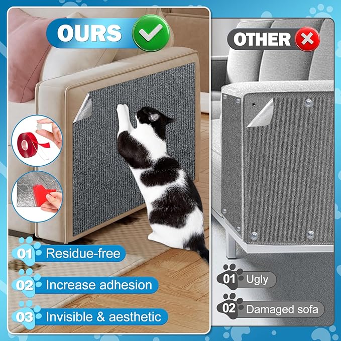 ENONCI 196.8x15.8 Cat Wall Scratcher Mat with Nano Tape,Anti Cats Scratch Furniture Couch Carpet Corner Protector for Indoor,Trimmable Cat Scratching Pad Board Sofa Replacement