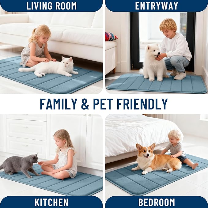 OLANLY Memory Foam Toilet Rugs U Shaped 24x20, Super Soft Absorbent Contour Bath Rugs, Quick Dry, Machine Washable Toilet Mat, Bathmat Floor Carpet, Bathroom Home Decor Accessories, Airy Blue