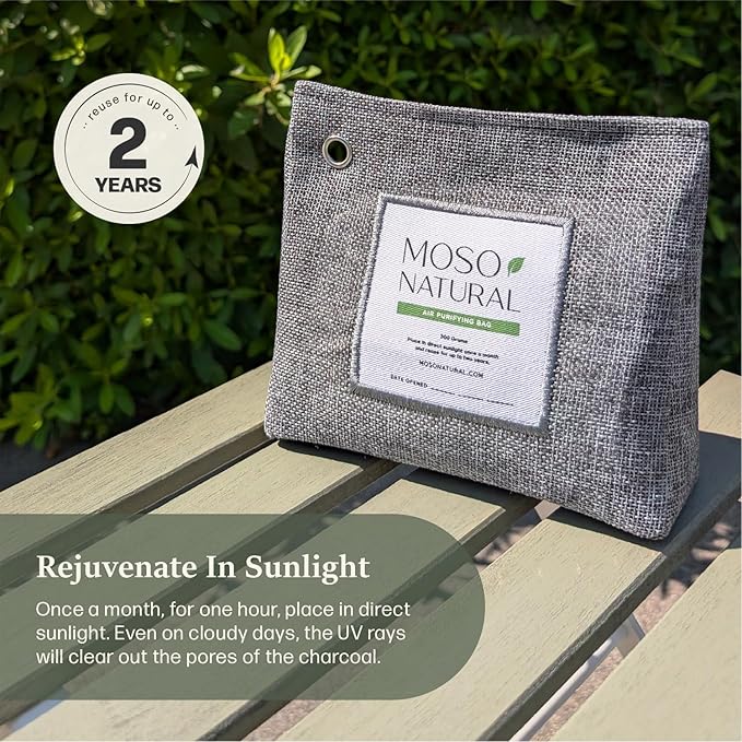 Moso Natural Air Purifying Bag 600g (3 Pack) Premium Bamboo Charcoal Odor Absorber | Pet Odor Eliminator for Home | Room Deodorizer for Large Spaces, Bedroom, Kitchen, Basement | Charcoal Bags