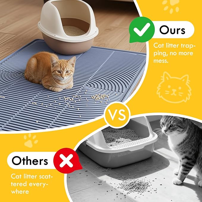 Extra Large Cat Litter Mat 47"X35", Waterproof Silicone Mat for Litter Box Areas, Multi-Functional Floor Mat for Food and Water(Grey)