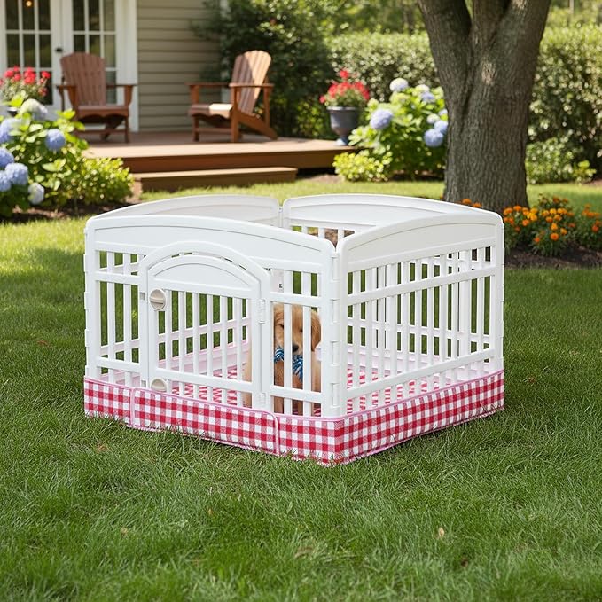Dog Playpen Bottom Pad Fits for 36 Inch 4 Panels Exercise Pet Playpen, Dog Crate Pad Puppy, Hoop and Loop Design (Note: Playpen Not Included). (RedCheck)