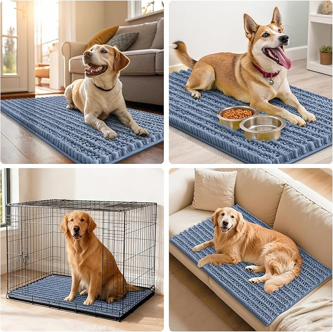 Smiry Dog Door Mat for Muddy Paws 40x32, Extra Soft Absorbent Chenille Doormat, Trap Moisture and Dirt, Non-Slip Machine Washable Front Door Mat for Indoor Entrance Inside Floor, Airy Blue