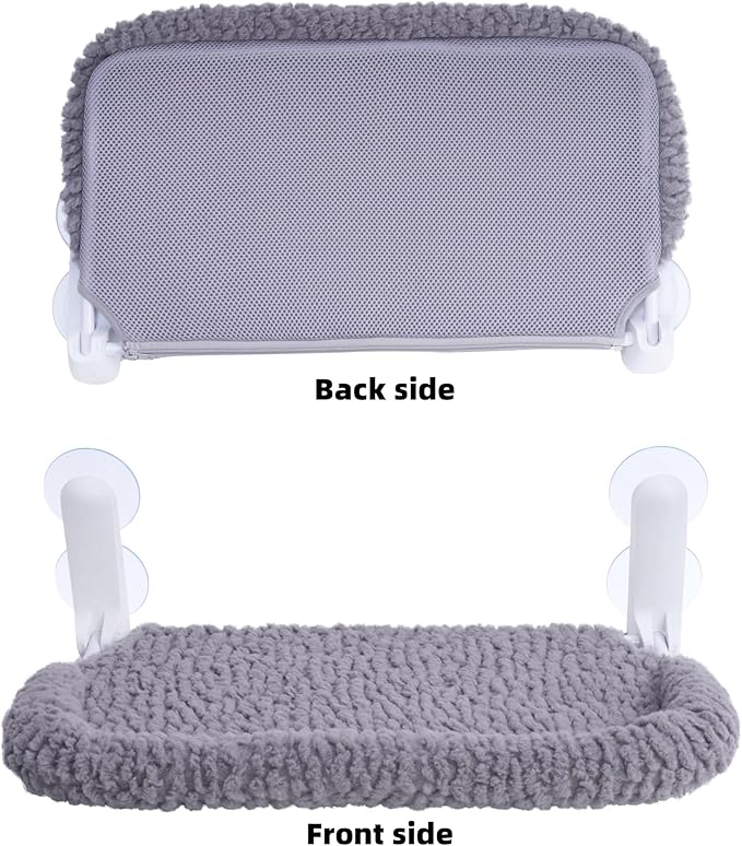 AIWIKIDE Cat Window Perch with Cushion Rim, Easy Install Bracket, Portable Wall Hammock for Indoor Cat, Grey