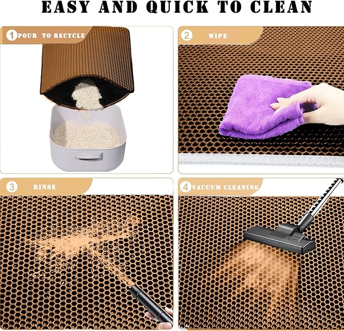 HCY&WLD Cat Litter Mat, Honeycomb Double Layer Cat Litter Trapping Mat, Waterproof Urine Proof Non-Slip, Scatter Control, Less Waste, Easier to Clean (Brown, 30" X 22")