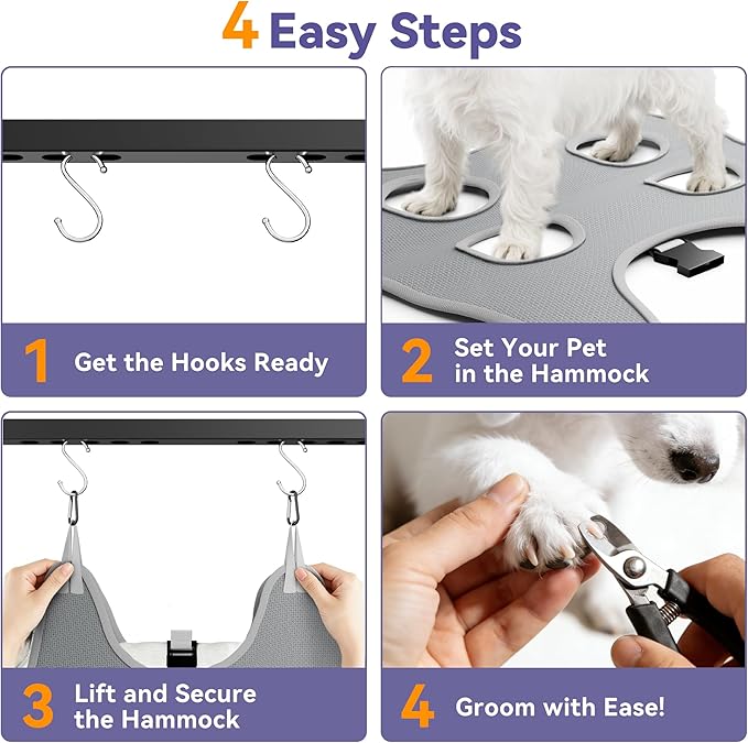 niffgaff Adjustable Dog Grooming Arm with Clamp, 26″–40″ Height, M Hammock with Back Buckle, No-Sit Grooming Restraint for Small & Medium Dogs