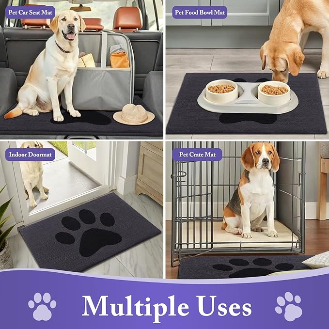 Buganda Dog Door Mat for Muddy Paws, Absorbent Dirt Trapper Non Slip Indoor Doormats, Washable Low-Profile Mat for Mud Dogs, Entryway Carpet for Inside Floor (70x47 Inches, Black)