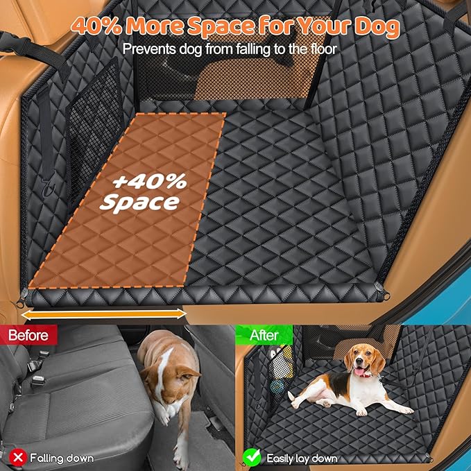 URPOWER Hard Bottom Dog Car Seat for Large Medium Dogs, Dog Back Seat Extender with 3-Sided Hard Boards, Waterproof Pet Backseat Cover Dogs Hammock for Cars, Trucks and SUVs, Holds up to 200 lbs