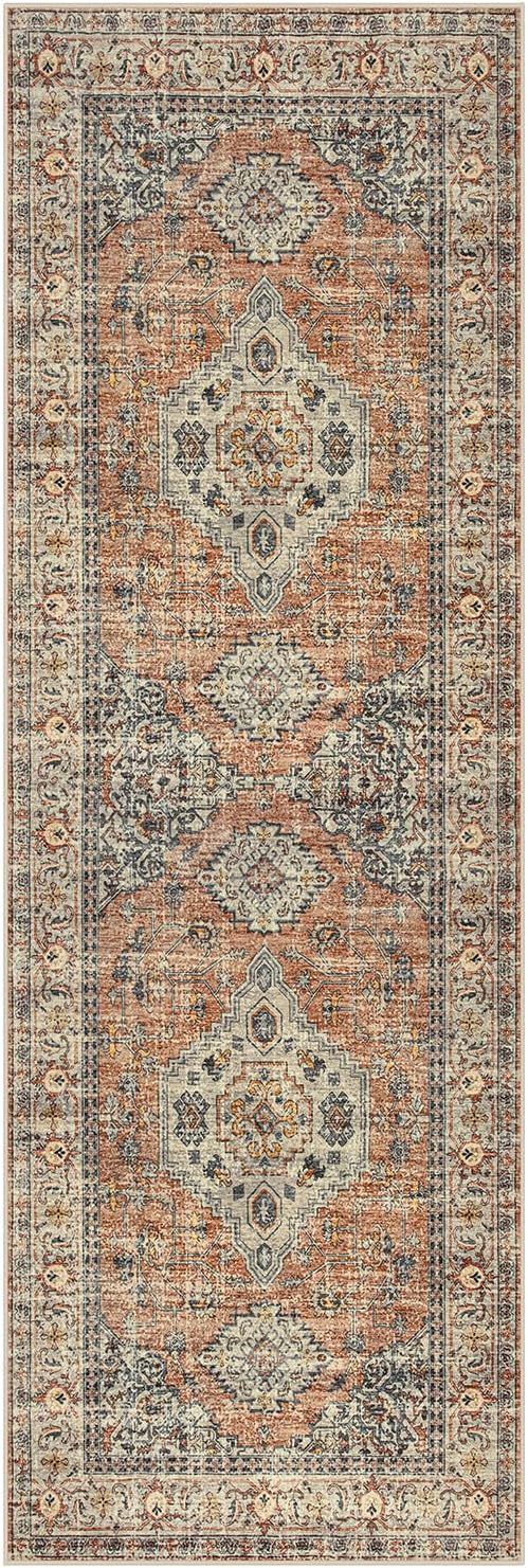 Lahome Oriental Washable Runner Rug Non Slip, 2x7 Rug Runners for Hallways Non Slip Vintage Ultra-Thin Soft Long Carpet for Kitchen Laundry Room Bedroom Eleanor, Peach/Orange