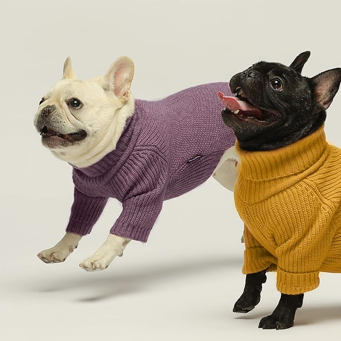 Fitwarm Thermal Knitted Dog Sweater Doggy Winter Coat Pet Clothes Doggie Turtleneck Jacket Puppy Outfits Cat Sweatsuit Lavender Purple Medium