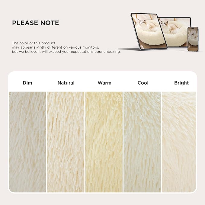 Bedsure Calming Dog Bed for Large Dogs - Donut Washable Large Pet Bed, Anti-Slip Round Fluffy Plush Faux Fur Dog Bed, Fits up to 80 lbs Pets, Ivory Beige, 36 inches