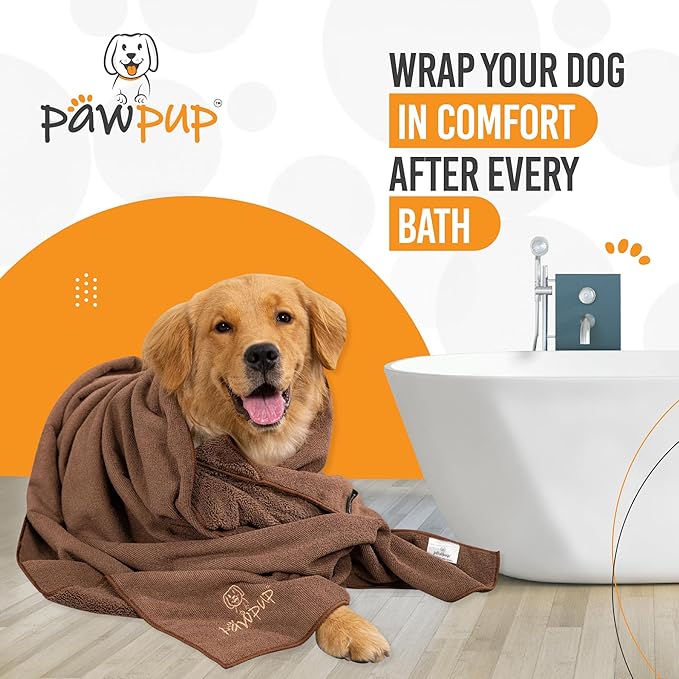 PAWPUP Dog Towels for Drying Dogs Super Absorbent Microfiber Pet Grooming Towel for Dogs, Cats and Other Pets (55 x 28 Inches, Brown)