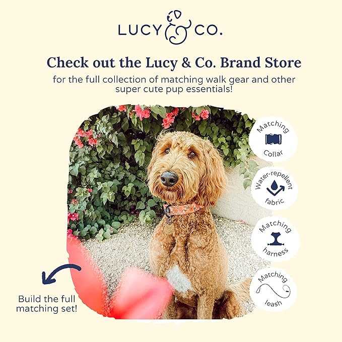 Lucy & Co. Posy Pink Dog Poop Bag Holder - Leak Proof Dispenser - Hygienic Pet Poop Pickup - Coral Pink Floral