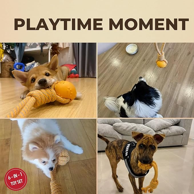 Dog Rope Toy Set – 6 Pack Durable Cotton Chew Toys for Puppy, Small & Medium Dogs – Interactive Tug, Fetch & Dental Play Set – Safe for Puppy Teething – Supervised Play Recommended