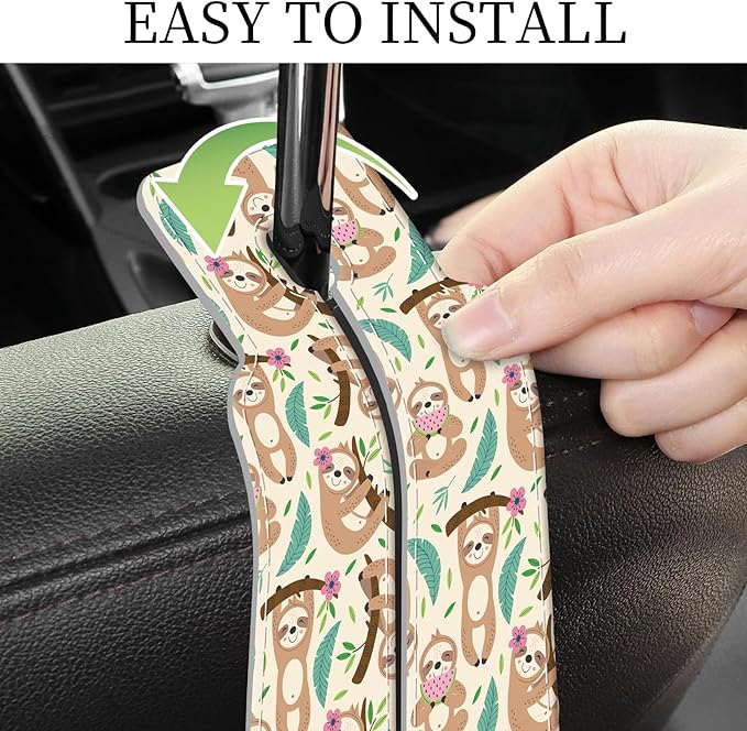 PU Leather Car Seat Hook, Storage Headrest Hanger, Cute Car Backseat Organizer, Car Hooks For Purses and Bags Cute Sloth Pattern