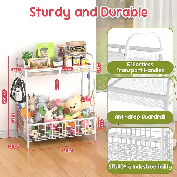 Indestructible Large Dog Toy basket, Toy Box for Dogs,Pet Toys Bin Dog Metal Wire Basket for Toys, Food Storage, Storage Organizer Chest Storage, Toy Box for Living Room Area (White)