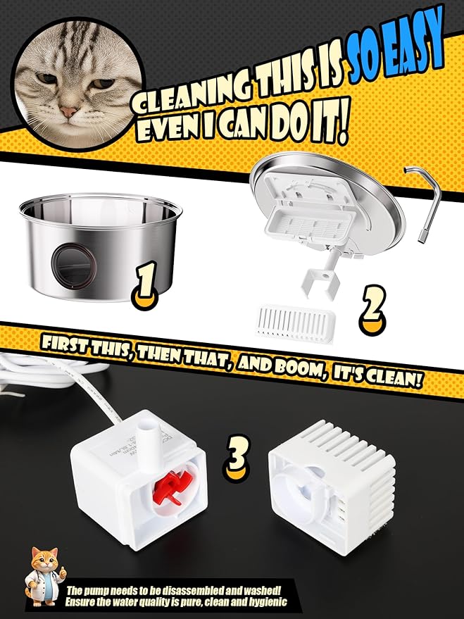 Cat Water Fountain Stainless Steel - 108oz/3.2L Automatic Cat Water Fountain for Drinking with 10PCS Filters, Metal Pet Water Fountain Water Dispenser for Cats, Puppy, Multiple Pets