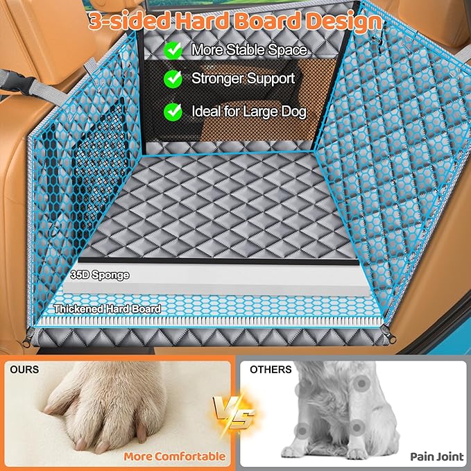 URPOWER Hard Bottom Dog Seat Cover with Mesh Window Waterproof Dog Car Seat Cover Nonslip Pet Backseat Protector for Fur & Mud, Washable Dogs Hammock for Cars Trucks and SUV