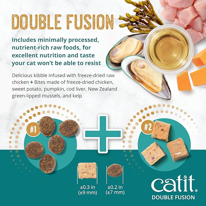 Catit Recipes Double Fusion Senior Chicken Recipe – High-Protein, Freeze-Dried Raw Meat, Nutrient-Dense for Healthy Senior Cats, Fresh Chicken, No Corn, Wheat, Soy, or by-Products, 4 lb