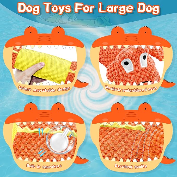 Interactive Tug of War Dog Toys for Small to Large Breeds-Squeaky Puppy Toys with Crinkle Paper, Stuffed Chew Dog Toys to Keep Them Busy, Training Reward Gift (Orange)