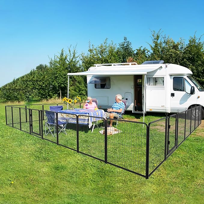 Dog Playpen Outdoor Extra Wide 32 Piece Panels Heavy Duty Dog Fence 32" Height Anti-Rust with Doors Portable for RV Camping Yard, Total 84FT, 561 Sq.ft, Snowy Black