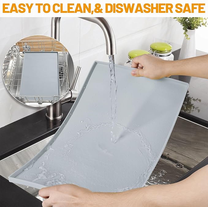 Hubulk Dog Feeding Mat,100% Waterproof Food Grade Silicone Pet Food and Water Bowl Placemat,Dishwasher, High Raised Edge to Prevent Spills,Nonslip Tray to Stop Messes on Floor(28"x18"x0.8", Mist)