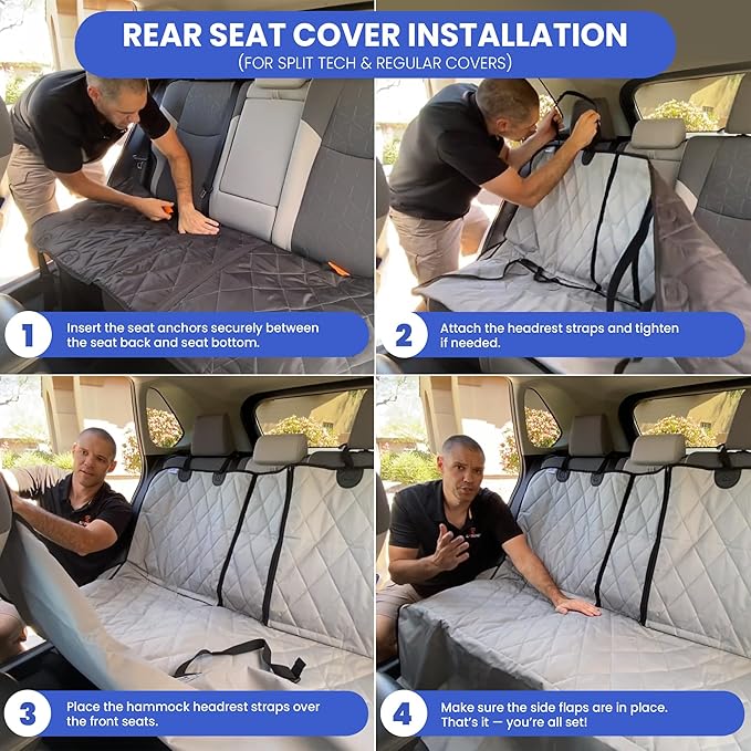 4Knines Dog Backseat Cover with Hammock for Cars, SUVs, and Trucks – Waterproof Layers, Nonslip Seat Protector, Durable Nylon Clips, K9 Shield with Heavy Duty Thread, (Regular, Black)
