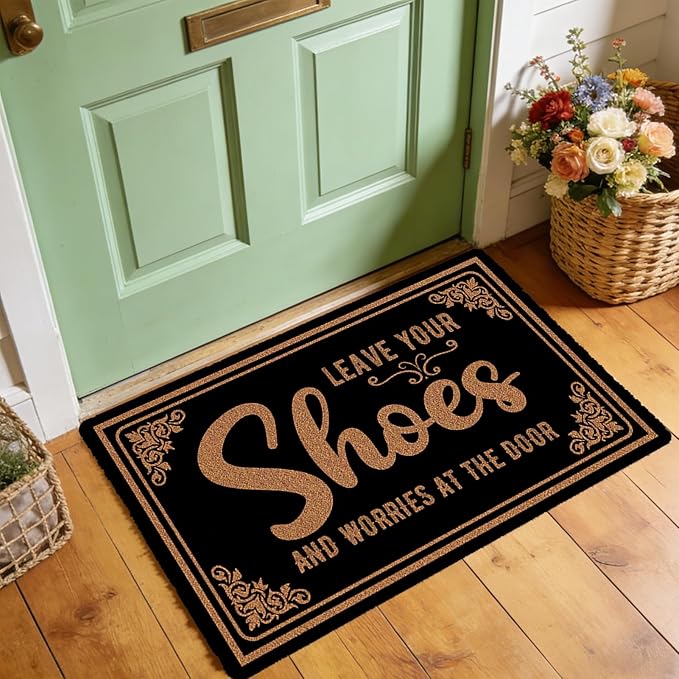 Funny Welcome Doormat Leave Your Shoes and Worries at The Door Mats Outdoor Indoor Doormat for Porch Front Door Entryway 30"(W) X 17"(L)