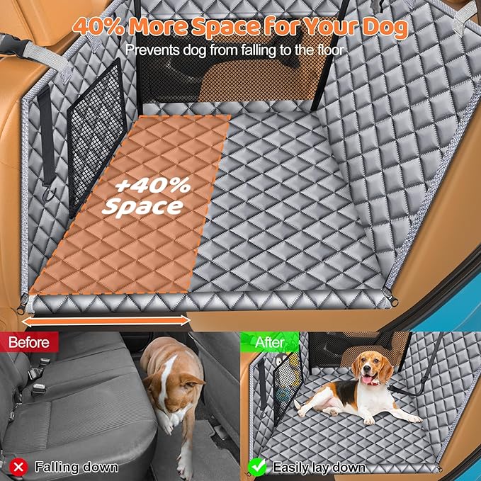 URPOWER Hard Bottom Dog Seat Cover with Mesh Window Waterproof Dog Car Seat Cover Nonslip Pet Backseat Protector for Fur & Mud, Washable Dogs Hammock for Cars Trucks and SUV