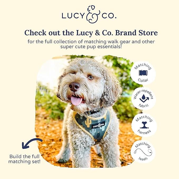 Lucy & Co. Looking Sharp Dog Poop Bag Holder - Leak Proof Dispenser - Hygienic Pet Poop Pickup - Green Gold Cactus