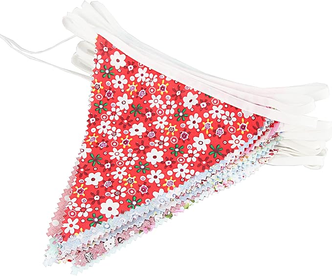 G2PLUS 39Ft Triangle Bunting Banner, 42pcs Cotton Pennant Banner, Reusable Red White Blue Fabric Triangle Flags Party Decoration for Birthday, Wedding, Baby Shower, Room Decor