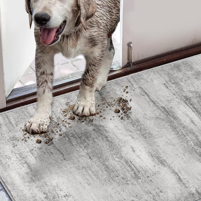 COMSLE Door Mat, Front Door Mat Indoor for Entrance Faux Wool Absorbent Non Slip Modern Throw Rug for Entryway Hallway Muddy Paws - Pet Friendly, 24x36 Inches,Linear Gray Machine Washable