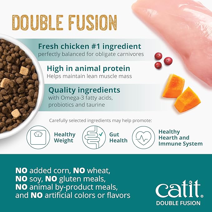 Catit Recipes Double Fusion Senior Chicken Recipe – High-Protein, Freeze-Dried Raw Meat, Nutrient-Dense for Healthy Senior Cats, Fresh Chicken, No Corn, Wheat, Soy, or by-Products, 4 lb