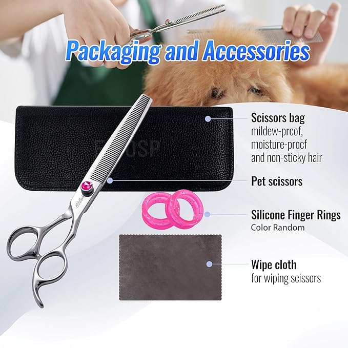 Thinning Shears for Dogs Grooming 7.5 in Professional Long Dog Thinning Shears 50 Teeth Dog Grooming Scissors for Pet Cat Japan 440C Stainless Steel 30% Thinning Rate(7.5'',Blending)