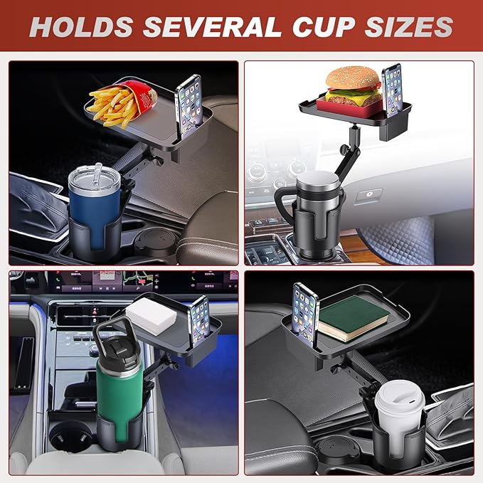 Frokom Cup Holder Expander for Car,Upgraded Car Cup Holder Expander Adapter with Offset Adjustable Base and 8" Tray, Fit Most Large Bottles and Mugs-Yeti Ramblers 14/24/36/46oz, Hydro Flasks 32/40oz