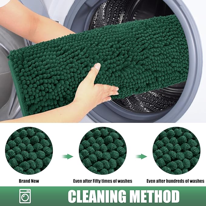 IM HOME Chenille Absorbent Outdoor Doormat 36" x 24", Washable Muddy Door Mats for Dog Non Slip Indoor Doormat Dog Mat for Muddy Paw Front Inside Doormats for Entryway Green