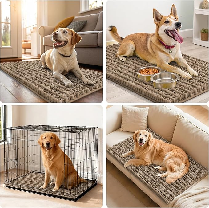 Smiry Dog Door Mat for Muddy Paws 71x46, Extra Soft Absorbent Chenille Doormat, Trap Moisture and Dirt, Non-Slip Machine Washable Front Door Mat for Indoor Entrance Inside Floor, Camel