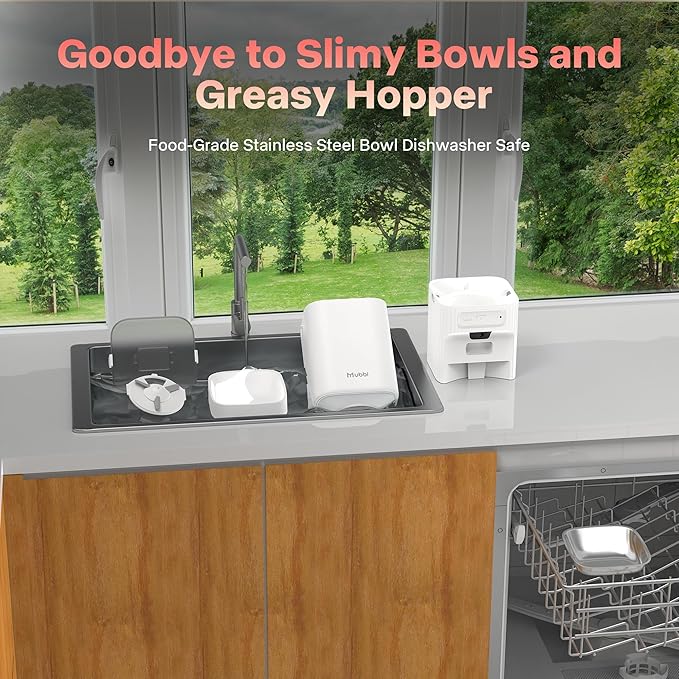 Automatic Cat Feeder, 7L/29 Cups Automatic Dog Feeder, Mubbi Dog Food Dispenser, 1-6 Meals Ideal for Multiple Pets (White, Camera-7L)