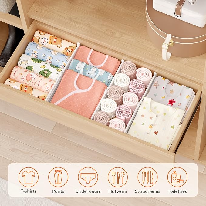Lifewit 4" High 5 Pack Drawer Dividers, 10.5-16.5" Drawer Divider for Clothes, Adjustable Dresser Drawer Organizers, Plastic Drawers Separators for Clothes, Bedroom, Bathroom, Kitchen, Closet