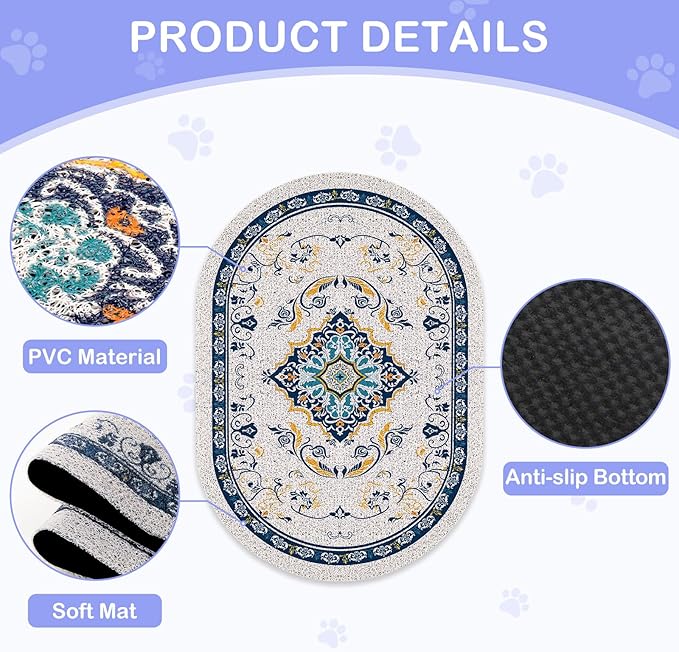 Bienbee Cat Litter Mat, 40" x 30" Jumbo Size Litter Box Mat Rug with Non-Slip Bottom, Easy to Clean Cat Supplies Accessories Essentials for Indoor Kitty Kitten Floor, Blue XL