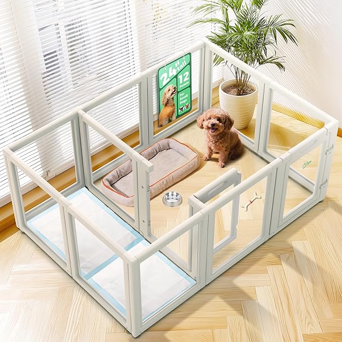FXW AuraSpace Acrylic Indoor Dog Playpen for Puppies and Small Dogs, 24 Inch, 12 Panels, White