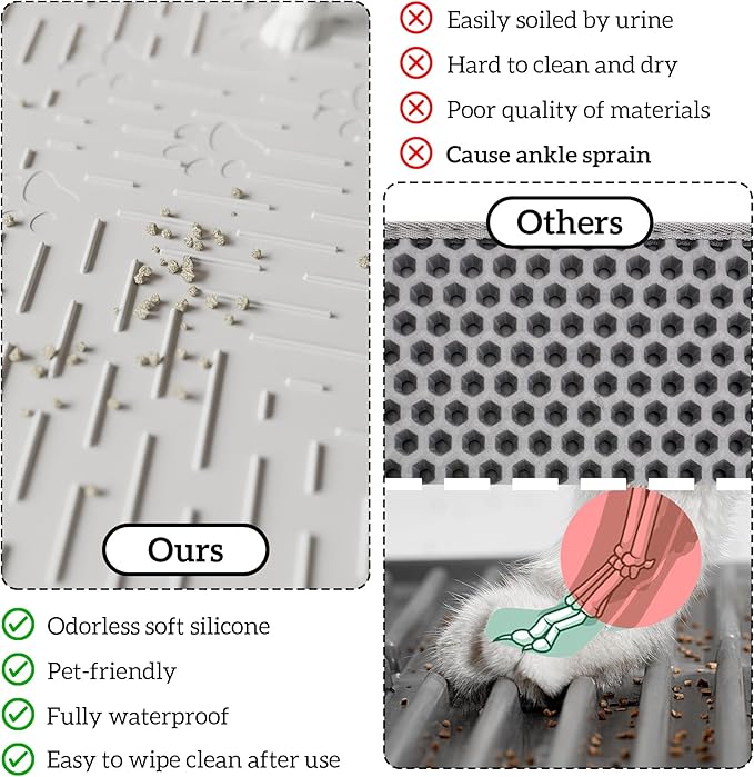OHMO Cat Litter Mat XXL Trapping Mat Premium Silicone Rubber 37.5x25.2 Coral, Waterproof and BPA Free Kitty Litter Box Mat, Easy to Clean and Keeps The Floor Tidy