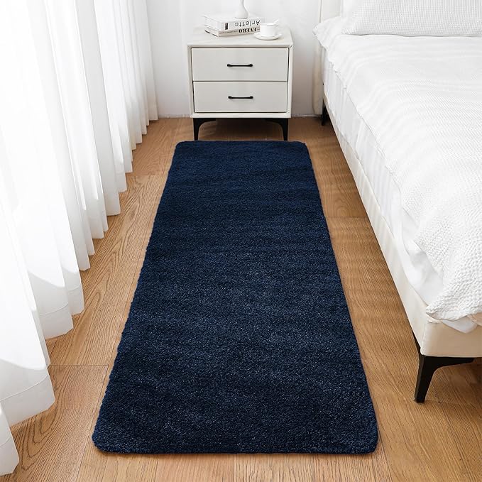 Navy Blue Bathroom Rugs Runner 24"x72" - Extra Long Plush Bath Mat, Non Slip Absorbent Microfiber Floor Rug, Washable and Fluffy - Ideal for Bathroom, Kitchen or Pet Mat Use